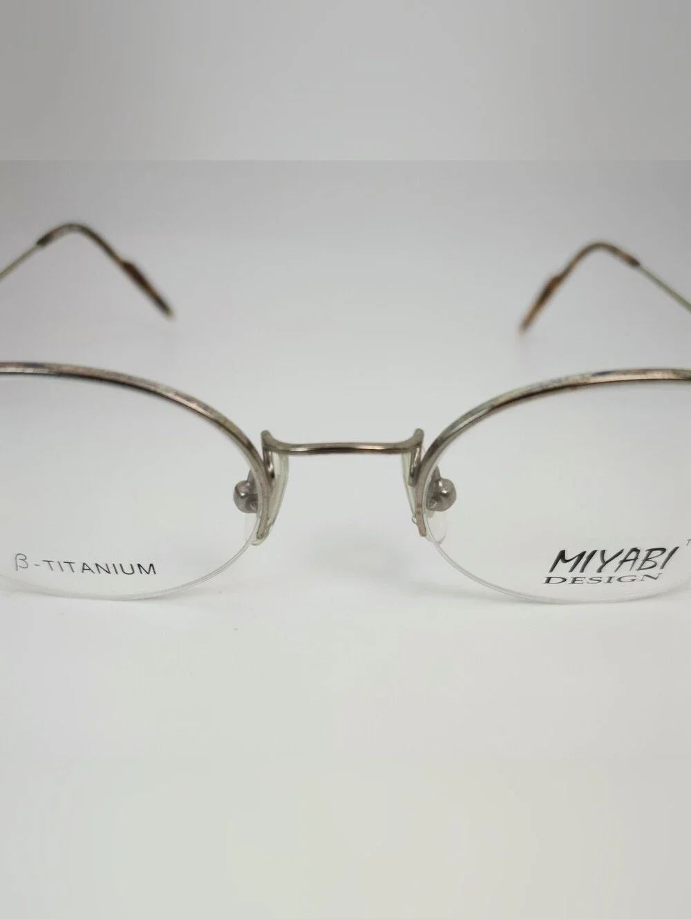 Miyabi. Kairi project. Silver Oval Beta ẞ Titanium Glasses. Semi Rimless. 1990s